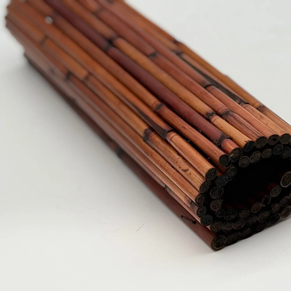 Vintage Burnt Bamboo Rollable Table Runner Placemat 20x9.5 Tropical Boho Decor